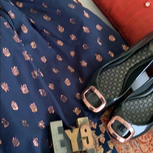 🆕J. CREW Bronze Metallic Dot on Navy Cotton Skirt - Picture 4 of 8